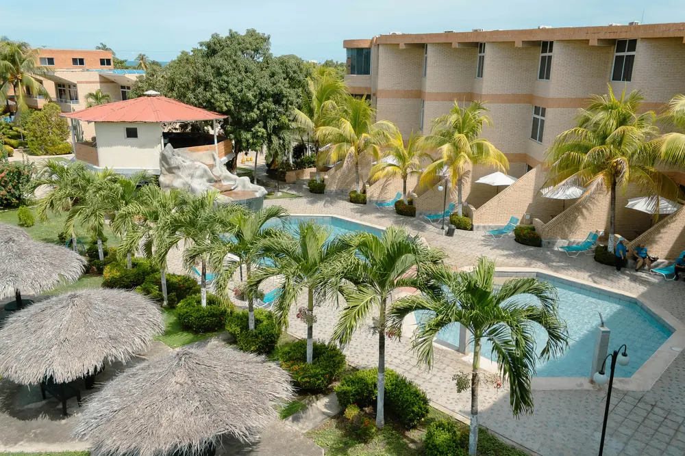 Resort courtyard and pool from above